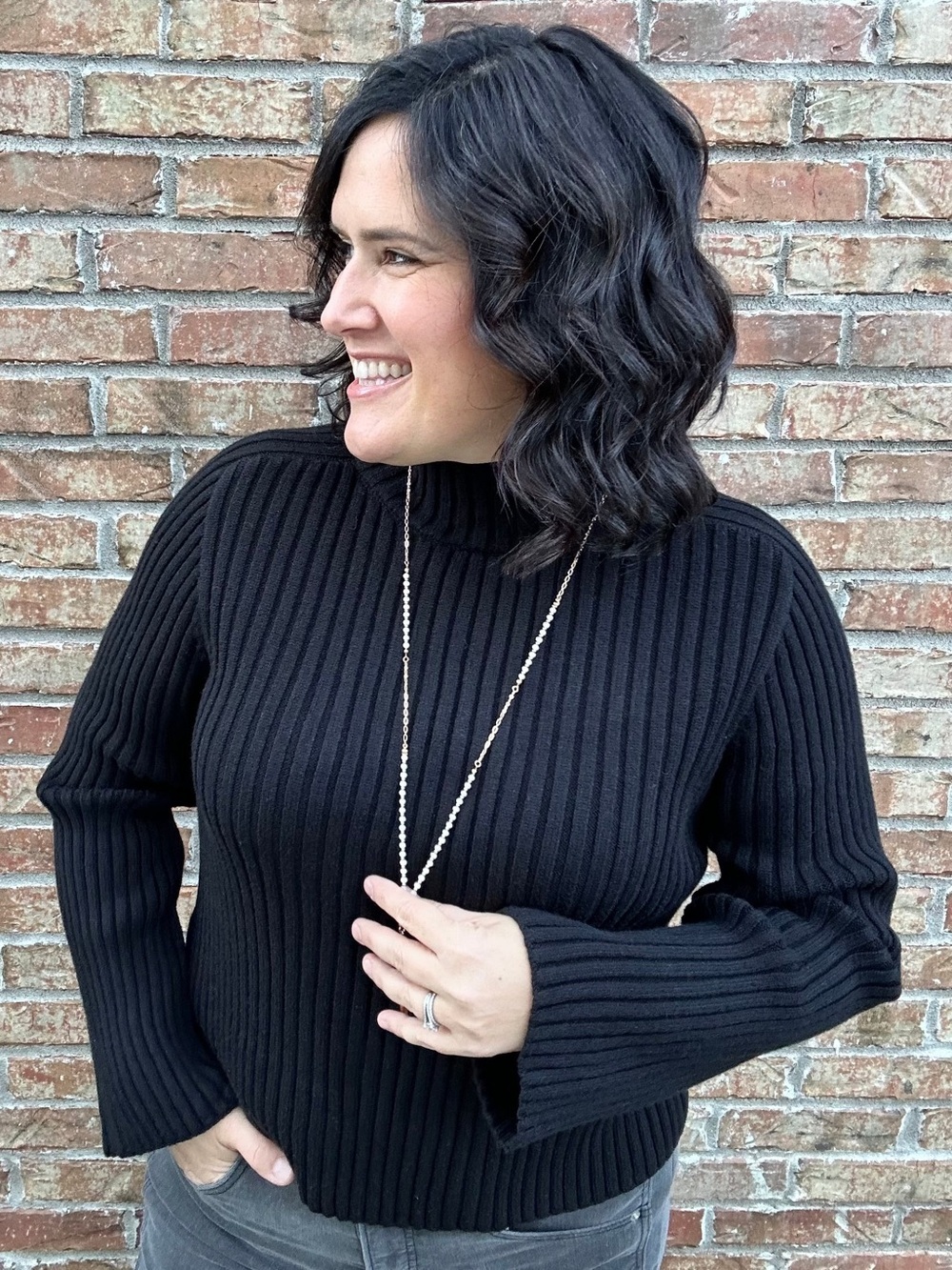 Kut from the Kloth Black Ribbed Mock Neck Sweater - Picture 2 of 7